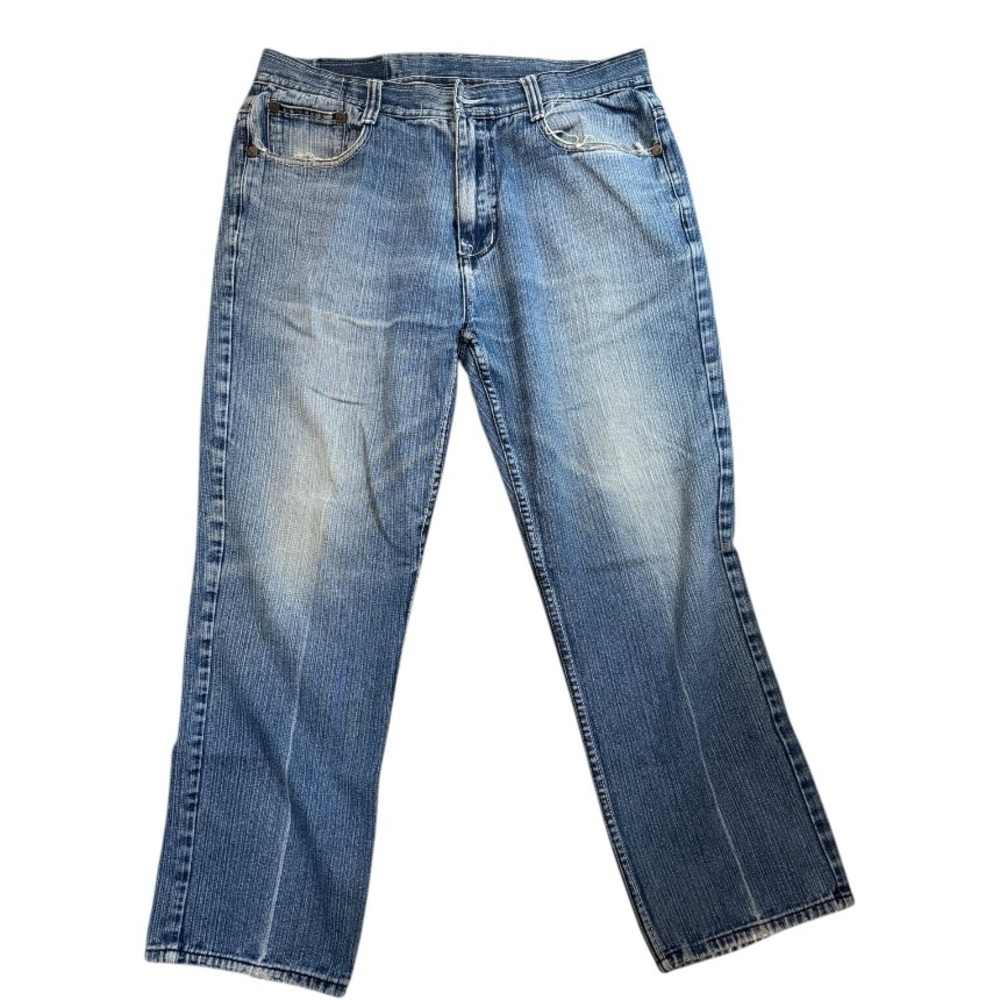 Makaveli Branded Blue Jeans Size 38 Y2K Distressed Wide Leg Denim Tupac 2Pac